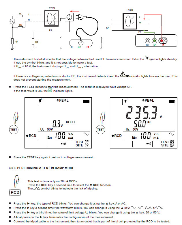 مراحل تست کلید RCD مطابق با دستورالعمل دستگاه CA 6133